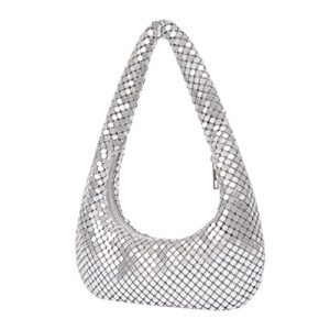 Silver Evening Bag Women Unique Handbags Cool Purses Small Shoulder Purse Silver Metallic Purse Designer Evening Bag(Silver)