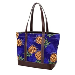 tbouobt handbags for women fashion tote bags shoulder bag satchel bags, purple tropical leaf pineapple