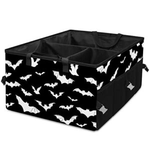gactivity black and white goth bats car trunk organizer,collapsible cargo storage tote bag,non slip,3 divider compartments, automotive interior accessories for auto suv truck vehicle picnic camping