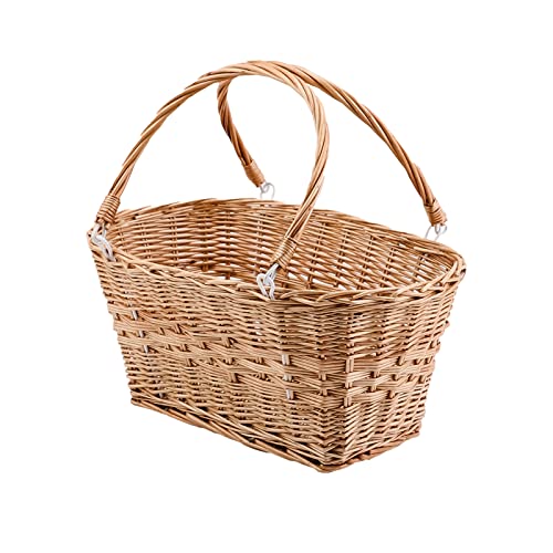 YAHUAN Rectangular Wicker Storage Baskets with Collapsible Handles, Hand Woven Wicker Basket for Shopping Picnic Garden Easter Candy