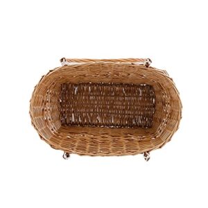 YAHUAN Rectangular Wicker Storage Baskets with Collapsible Handles, Hand Woven Wicker Basket for Shopping Picnic Garden Easter Candy