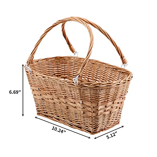 YAHUAN Rectangular Wicker Storage Baskets with Collapsible Handles, Hand Woven Wicker Basket for Shopping Picnic Garden Easter Candy