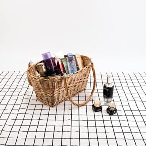 YAHUAN Rectangular Wicker Storage Baskets with Collapsible Handles, Hand Woven Wicker Basket for Shopping Picnic Garden Easter Candy