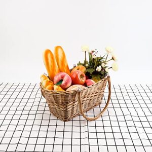 YAHUAN Rectangular Wicker Storage Baskets with Collapsible Handles, Hand Woven Wicker Basket for Shopping Picnic Garden Easter Candy