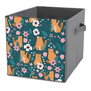 damtma cute orange cats collapsible storage bins flowers fabric storage cubes with handles basket storage organizer for shelves closet bedroom living room 10.6 in