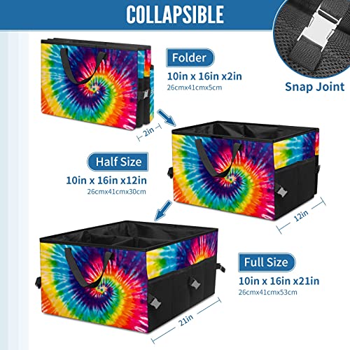 GACTIVITY Colorful Tie Dye Car Trunk Organizer,Collapsible Cargo Storage Tote Bag,Non Slip,3 Divider Compartments, Automotive Interior Accessories for Auto SUV Truck Vehicle Picnic Camping