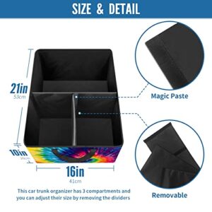 GACTIVITY Colorful Tie Dye Car Trunk Organizer,Collapsible Cargo Storage Tote Bag,Non Slip,3 Divider Compartments, Automotive Interior Accessories for Auto SUV Truck Vehicle Picnic Camping