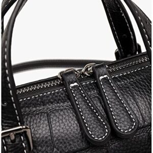 Cow Leather Satchel Handbag for Women Top Handle Crossbody Bag Small Barrel Purses Ladies Tote Shoulder Bag (Black)