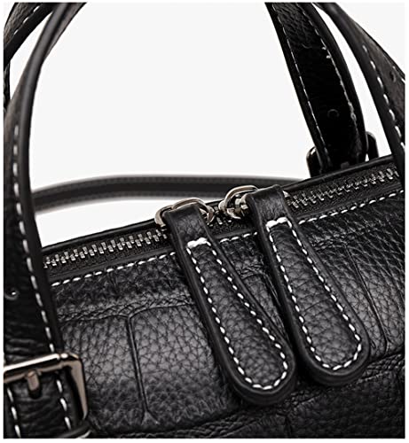 Cow Leather Satchel Handbag for Women Top Handle Crossbody Bag Small Barrel Purses Ladies Tote Shoulder Bag (Black)