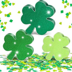 3 Pieces St. Patrick’s Day Table Shamrocks Signs Glitter St. Patrick's Table Decor Green Shamrock Table Decorations for Home Office Irish Themed Party Decor