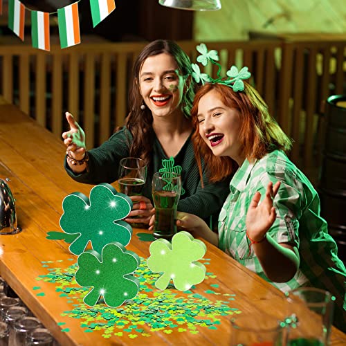 3 Pieces St. Patrick’s Day Table Shamrocks Signs Glitter St. Patrick's Table Decor Green Shamrock Table Decorations for Home Office Irish Themed Party Decor