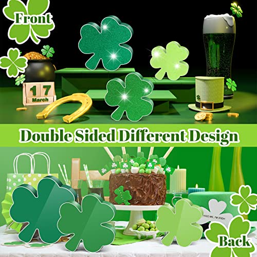 3 Pieces St. Patrick’s Day Table Shamrocks Signs Glitter St. Patrick's Table Decor Green Shamrock Table Decorations for Home Office Irish Themed Party Decor