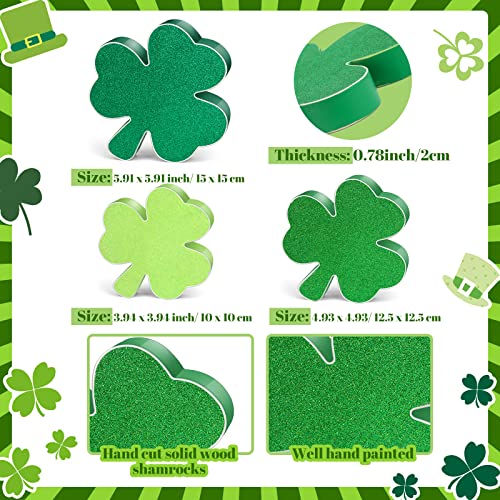 3 Pieces St. Patrick’s Day Table Shamrocks Signs Glitter St. Patrick's Table Decor Green Shamrock Table Decorations for Home Office Irish Themed Party Decor