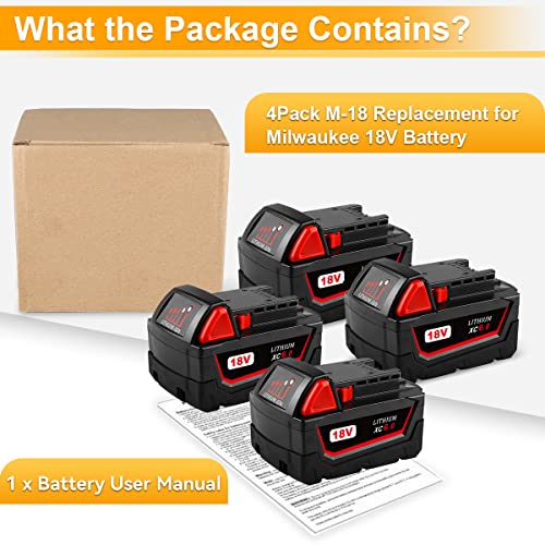 LUMSING 4Pack 6.0Ah Replacement for Milwaukee 48-11-1865 M-18 18-Volt Lithium-Ion High Output Battery……