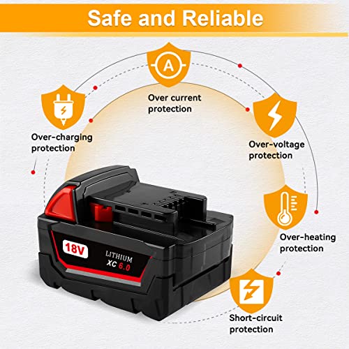 LUMSING 4Pack 6.0Ah Replacement for Milwaukee 48-11-1865 M-18 18-Volt Lithium-Ion High Output Battery……