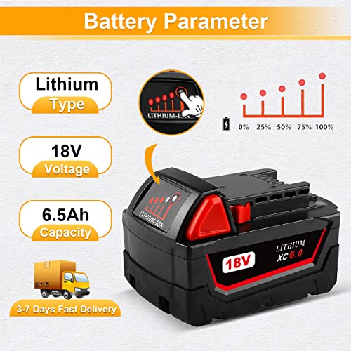 LUMSING 4Pack 6.0Ah Replacement for Milwaukee 48-11-1865 M-18 18-Volt Lithium-Ion High Output Battery……