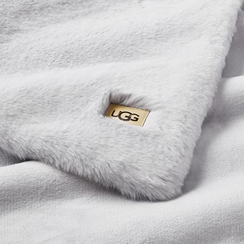 UGG 24110 Euphoria Plush Faux Fur Reversible Throw Blanket for Luxury Hotel Style Bed or Couch Blankets Cozy Machine Washable Luxurious Fluffy Fuzzy Sofa Throws, 70 x 50-Inch, Stone