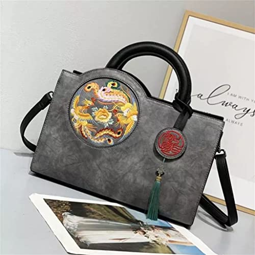 ZHUHW Winter Women's Tote Bag Chinese Style Retro Handbag Large Capacity Women's Shoulder Bag (Color : D, Size : 32(L)*24(H)*14(W) cm)