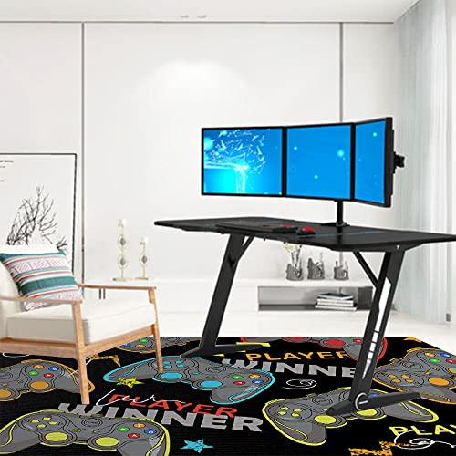 Gaming Room Carpet Rugs for Kids Teen Boys Bedroom, Gamer Room Decor Area Rug Carpet for Men Teenage, Non Slip Gamepad Gaming Chair Rug Mat for Playroom Wood Floor Living Room Desk Carpet, 59"*39"