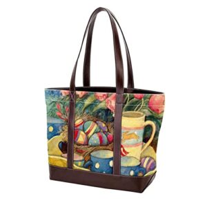 TBOUOBT Handbags for Women Fashion Tote Bags Shoulder Bag Satchel Bags, Vintage Painting Easter Tulip Egg