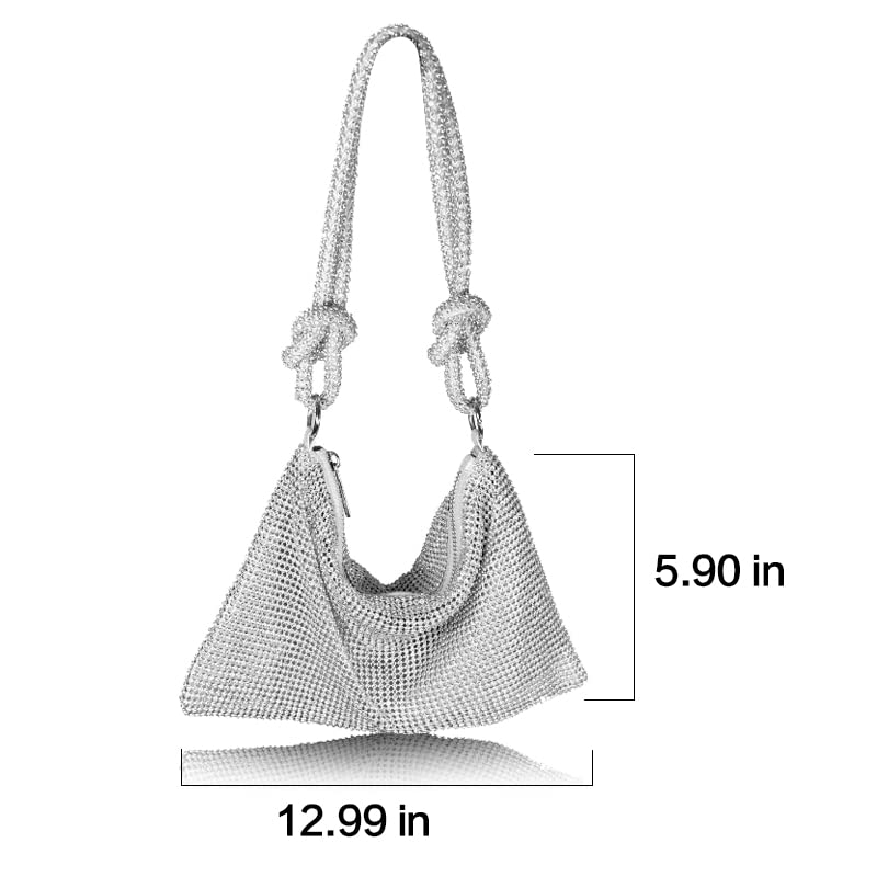 2-PACK Hobo Rhinestone Purse Sparkly Bag Silver Gold Diamond Purses for Women 2022 Upgrade Evening Prom Rhinestone Handbag (large)