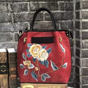 ZHUHW Vintage Women's Bag Hand-Embroidered Floral Handbag Casual Large-Capacity -Shoulder Messenger Bag (Color : A, Size : 28(L)*30(H)*13(W) cm)