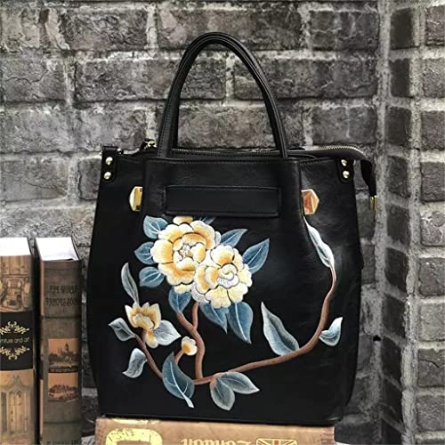 ZHUHW Vintage Women's Bag Hand-Embroidered Floral Handbag Casual Large-Capacity -Shoulder Messenger Bag (Color : A, Size : 28(L)*30(H)*13(W) cm)