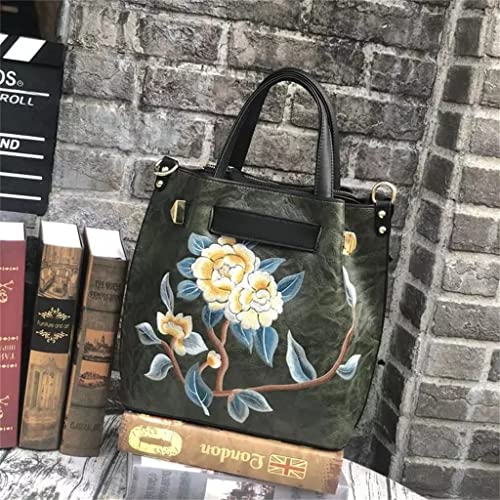 ZHUHW Vintage Women's Bag Hand-Embroidered Floral Handbag Casual Large-Capacity -Shoulder Messenger Bag (Color : A, Size : 28(L)*30(H)*13(W) cm)