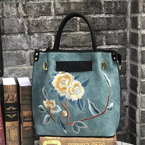 ZHUHW Vintage Women's Bag Hand-Embroidered Floral Handbag Casual Large-Capacity -Shoulder Messenger Bag (Color : A, Size : 28(L)*30(H)*13(W) cm)