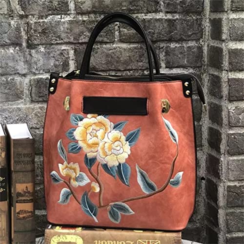 ZHUHW Vintage Women's Bag Hand-Embroidered Floral Handbag Casual Large-Capacity -Shoulder Messenger Bag (Color : A, Size : 28(L)*30(H)*13(W) cm)