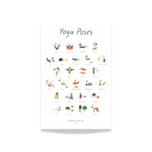 mindful and co kids yoga poses illustrated wall print poster, 90x60cm, 35.4×23.6in, mindfulness and movement, for children 18 months and up, for school or home