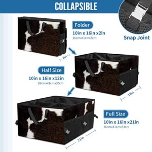 GACTIVITY Black And White Cowhide Car Trunk Organizer,Collapsible Cargo Storage Tote Bag,Non Slip,3 Divider Compartments, Automotive Interior Accessories for Auto SUV Truck Vehicle Picnic Camping