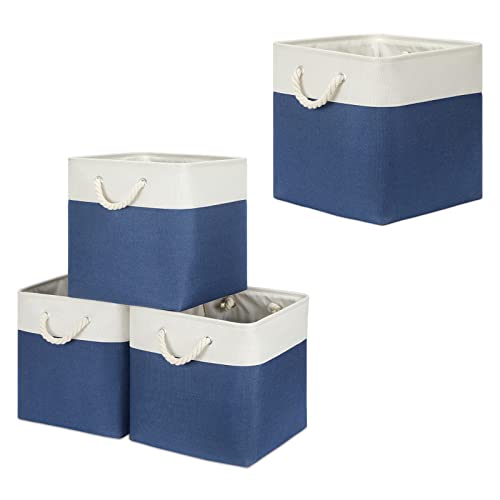 Bidtakay Set of 4 Bundled Baskets Large Cube Storage Baskets for Organizing 13x13 Square (Navy Blue)