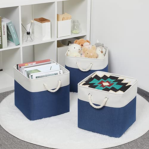 Bidtakay Set of 4 Bundled Baskets Large Cube Storage Baskets for Organizing 13x13 Square (Navy Blue)