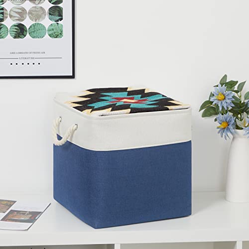 Bidtakay Set of 4 Bundled Baskets Large Cube Storage Baskets for Organizing 13x13 Square (Navy Blue)