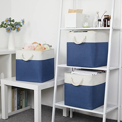 Bidtakay Set of 4 Bundled Baskets Large Cube Storage Baskets for Organizing 13x13 Square (Navy Blue)