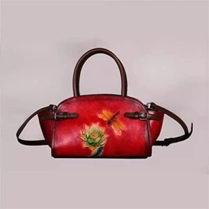 zhuhw leather women’s bag flower handbag hand-painted chinese style floral -shoulder messenger bag (color : d, size