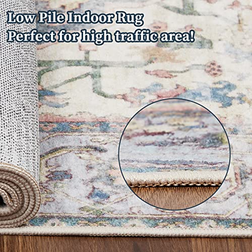 COZYLOOM Boho Distressed Area Rug 4x6 Vintage Medallion Rug Oriental Floor Carpet Non-Slip Washable Rug Low Pile Floor Mat for Living Room Bedroom Home Office Entrance Indoor Floor Home Decor