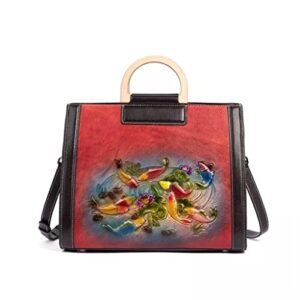 zhuhw vintage handbag women’s bag fish embossed handmade large capacity shoulder bag (color : black, size