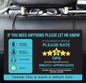 2-pack tips rating appreciated rideshare accessories sign for car taxi – rate me tip no smoking for 5 star rides for ride-share