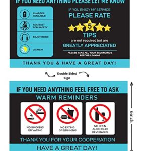 2-Pack Tips Rating Appreciated Rideshare Accessories Sign for Car Taxi - Rate Me Tip No Smoking for 5 Star Rides for Ride-share