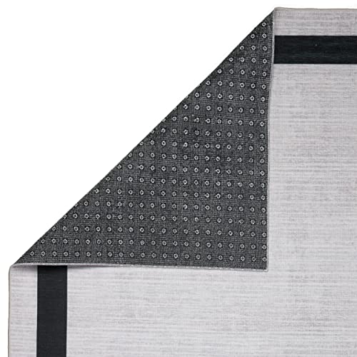 Machine Washable Area Rug with Non Slip Backing & Stain Resistant & Eco Friendly & Family and Pet Friendly - Everest Geometric Modern Bordered Creme & Black Design 5'4''x8'