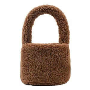 women fuzzy bag sherpa purse faux fur handbag furry fluffy plush hand bags cute small totes winter fashion purses (brown)
