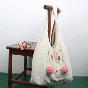 KUANG! Teddy Plush Shoulder Handbag Purse Cute Bear Fluffy Hairball Tote Plush Handbag Faux Lambs Wool Large Shopping Bag