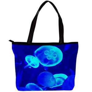 tote bag women satchel bag handbag stylish tote handbag for women hobo bag fashion crossbody bag, blue jellyfish sea animal