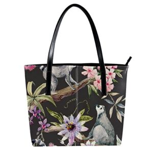 tote bag women satchel bag handbag stylish tote handbag for women hobo bag fashion crossbody bag, flower tropical lemur