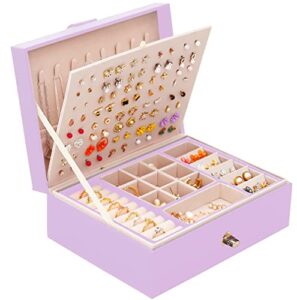 qbestry stud earring organizer for girls purple jewelry box for earrings necklace jewelry organizer,girls earring box for womens necklace holder rings organizer bracelet earring storage case,purple