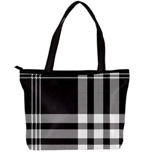 tote bag women satchel bag handbag stylish tote handbag for women hobo bag fashion crossbody bag, black and white lattice plaid grid check retro