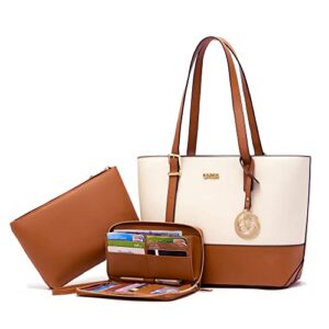 purses and wallets set for women tote satchel handbags shoulder bag top handle totes purse with matching wallet beigebrown