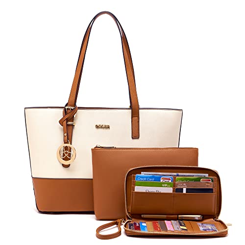 Purses And Wallets Set For Women Tote Satchel Handbags Shoulder Bag Top Handle Totes Purse With Matching Wallet BeigeBrown